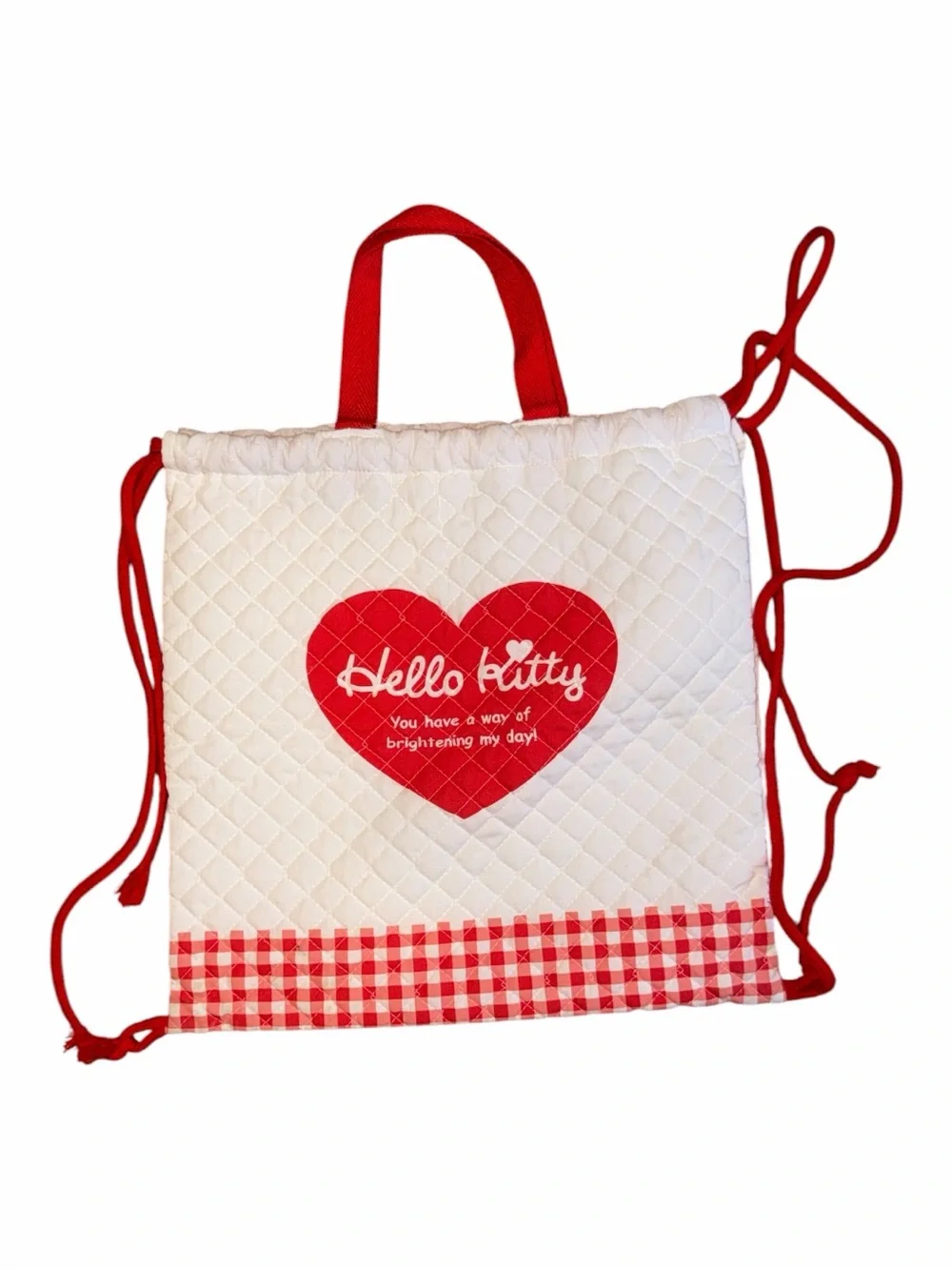 Hello Kitty Quilted Drawstring Bag - White & Red